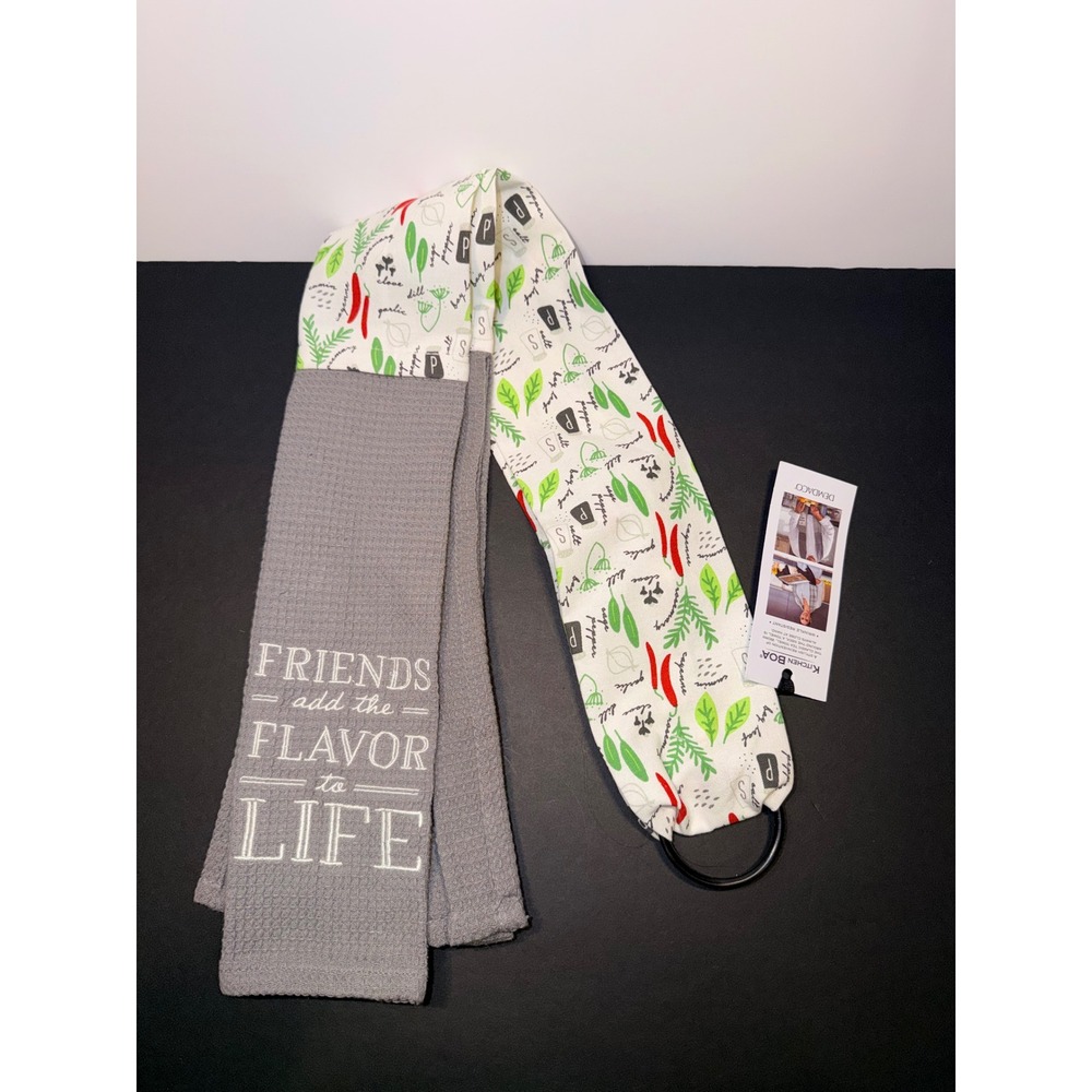 Demdaco Kitchen Boa Gray Waffle Towel Friends Add Flavor to Life Herb Print NEW